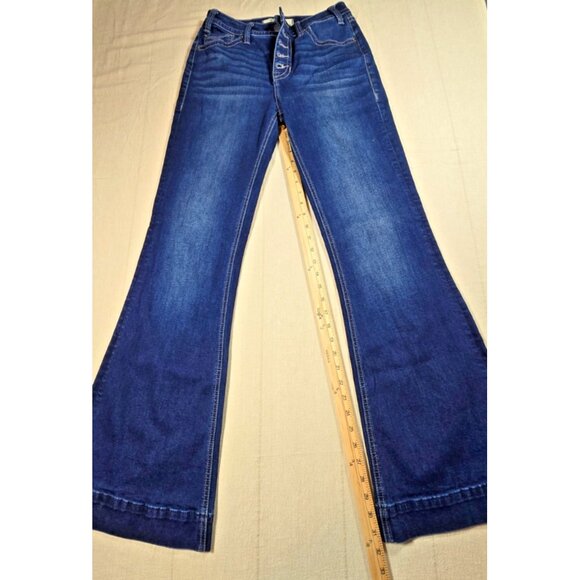 Rock & Roll Denim High Rise Trouser Flare Jeans Womens 27x34 Button Fly Stretch - Picture 1 of 16